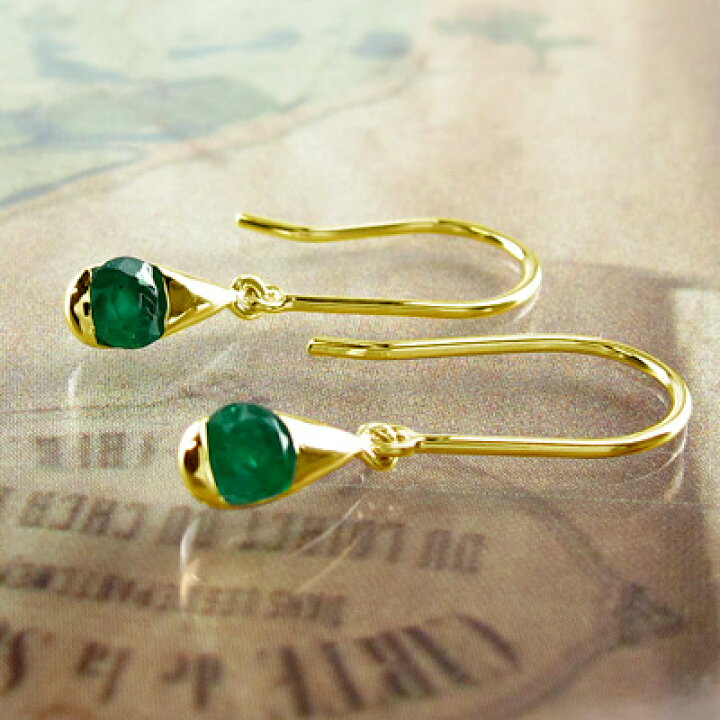 楽天市場】【P10倍 500円OFFクーポン】エメラルド フックピアス 18k  