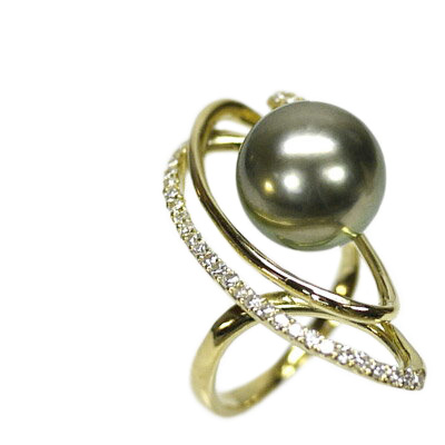 ブラックパール 黒真珠 リング ダイヤモンド 黒蝶真珠 11mm K18ゴールド 誕生日プレゼント 指輪 自分ご褒美