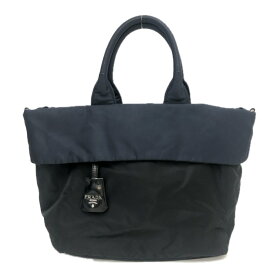 PRADA プラダ 2way リバーシブル トートバッグ ナイロン ブラック ネイビー【中古】 レディース