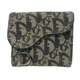 Christian Dior クリスチャンディオール トロッター サドル 三つ折り財布 キャンバス ネイビー【中古】 レディース