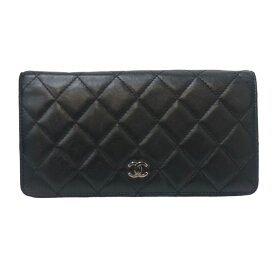 CHANEL シャネル 二つ折り マトラッセ 長財布 カーフ ブラック【中古】 レディース