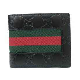 GUCCI グッチ グッチシマ ニューウェブ コンパクトウォレット 408826 二つ折り財布 レザー ブラック【中古】 メンズ