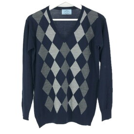 PRADA プラダ Vネック 薄手 セーター ウール ネイビー【中古】 レディース