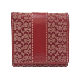 コーチ COACH ミニシグネチャー 二つ折り財布 レッド【中古】
