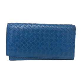 ボッテガヴェネタ BOTTEGA VENETA イントレチャート 二つ折り財布 ブルー【中古】