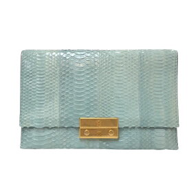 トリーバーチ Tory Burch パイソン ポーチ クラッチバッグ ライトブルー【中古】