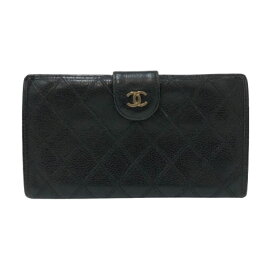 シャネル CHANEL ビコローレ キャビアスキン がま口 長財布 ブラック【中古】