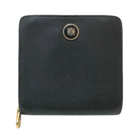ロエベ LOEWE Wホック ラウンドファスナー アナグラムボタン 二つ折り財布 ブラック【中古】