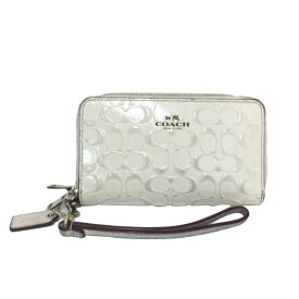 コーチ COACH シグネチャー パテント ダブルジップ フォンウォレット 長財布 F53310 ホワイト【中古】