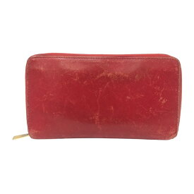 CELINE セリーヌ ラウンドファスナー 長財布 カーフ レッド【中古】 レディース