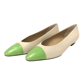 PRADA プラダ バイカラー ローヒール パンプス レザー ベージュ グリーン【中古】【美品】 レディース