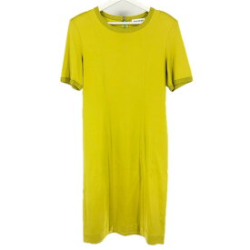 YVES SAINT LAURENT イヴ・サンローラン 半袖 肩パッド入 ワンピース コットン ライムイエロー XLサイズ相当 【中古】 レディース