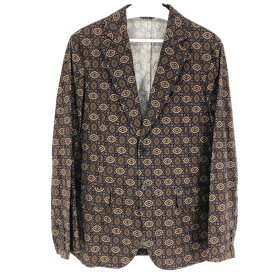 PRADA プラダ 総柄 テーラードジャケット コットン ブラウン Lサイズ相当【中古】 メンズ