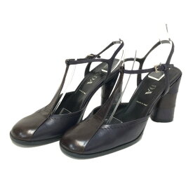 PRADA プラダ バイカラー バックストラップ サンダル レザー パープル ブラウン 24.5cm相当【中古】 レディース