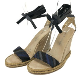 MARC JACOBS マークジェイコブス レースアップ ウェッジソール サンダル ファブリック ブラック ブルー 24cms相当【中古】 レディース