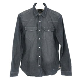 BURBERRY BLACK LABEL バーバリーブラックレーベル デニムウエスタン長袖シャツ ノバチェック ロゴ刺しゅう D1M12-724-08 コットン×レーヨン ブラック サイズ2(M相当)【中古】メンズ