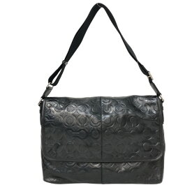 COACH コーチ Op Art Embossed Leather Messenger オプアート 70250 ショルダーバッグ 牛革 ブラック【中古】メンズ