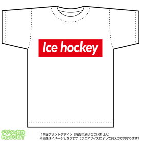 アイスホッケーTシャツ(ice hockey)ストリート系BOXロゴデザインのドライスポーツTシャツ：白