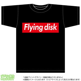 フリスビーTシャツ(flying disk) ストリート系BOXロゴデザインの綿Tシャツ：黒