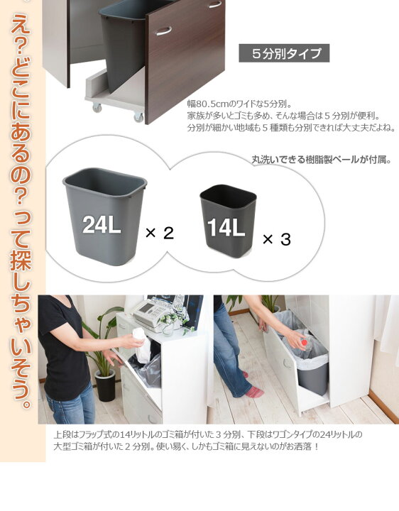 楽天市場】ダストボックス 5分別 幅80.5cm ペール付き ブラウン ホワイト ナチュラル スリム 奥行3cm 間仕切り 隙間収納 ゴミ箱 ダスト カウンター下 14L 大容量 キッチン 一人暮らし キッチンラック 薄型 ハイカウンター 台所 Calm 【02P24Oct15】【smtb-k】【kb】【RCP ...