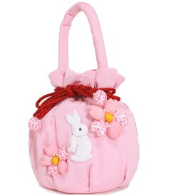 ［送料込み］七五三持ち手付き うさぎ巾着 ピンクkiba10