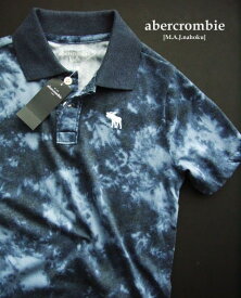 2221-2新品★アバクロンビー abercrombie★胸ロゴ染柄ポロカットソー2802★紺系★BOYS