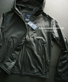 5462-5新品★アバクロンビー＆フィッチ Abercrombie&Fitch★ナイロン止水ジップジャケット3207★黒★MENS★