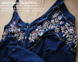 2204新品★アバクロンビー＆フィッチ Abercrombie&Fitch★デザイン刺繍キャミソール★紺★L★WOMENS★