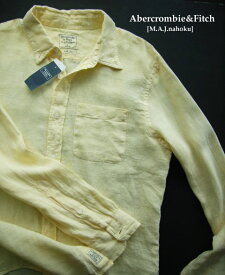 5107新品★アバクロンビー＆フィッチ Abercrombie&Fitch★麻リネン100シャツ3102★レモン色★L★MENS