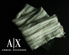 6587新品★アルマーニエクスチェンジ ARMANI EXCHANGE★A｜X麻リネンボーダーマフラー★白系ベージュ★MENS