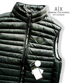 9397新品★アルマーニエクスチェンジ ARMANI EXCHANGE★胸ロゴダウンベストジャケット3205★黒★MENS★