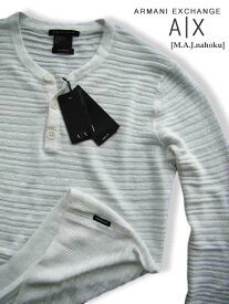 8190-6新品★アルマーニエクスチェンジ ARMANI EXCHANGE★麻リネン100ヘンリーニット2901★白系★MENS★