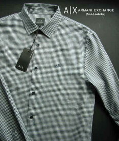 9631-5新品★アルマーニエクスチェンジ ARMANI EXCHANGE★胸ロゴ刺繍チェックシャツ3301★紺白★MENS★