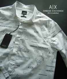 9694新品★アルマーニエクスチェンジ ARMANI EXCHANGE★ロゴロゴシャツ3305★白系黒★M★MENS★