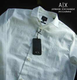 9708-11新品★アルマーニエクスチェンジ ARMANI EXCHANGE★胸ロゴ刺繍シャツ3312★白★MENS★