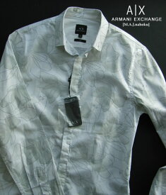 9712新品★アルマーニエクスチェンジ ARMANI EXCHANGE★ロゴ柄シャツ3313★白ライトグレー★XS★MENS★