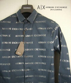 9758-61新品★アルマーニエクスチェンジ ARMANI EXCHANGE★横ロゴロゴシャツ3317★紺系★MENS★