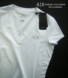 9092-4新品★アルマーニエクスチェンジ ARMANI EXCHANGE★A|X 胸ロゴVネックTシャツ3123★白★WOMENS★