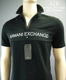 8863-71新品★アルマーニエクスチェンジ ARMANI EXCHANGE★胸ロゴジップポロシャツ3118★黒★MENS★