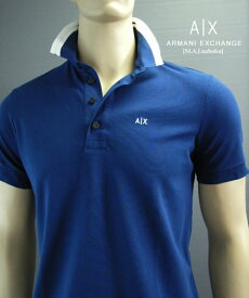 8900-2新品★アルマーニエクスチェンジ ARMANI EXCHANGE★襟裏胸ロゴポロシャツ3042★青系★MENS★