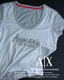 5376-9新品★アルマーニエクスチェンジ ARMANI EXCHANGE★A|X半袖刺繍ロゴカットソー★白系ライトグレー★WOMENS★