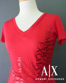 5400-3新品★アルマーニエクスチェンジ ARMANI EXCHANGE★A|X縦ロゴVネックカットソー★赤★WOMENS★