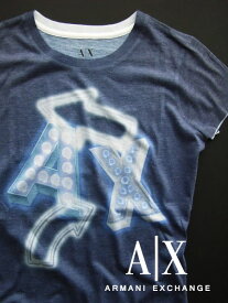 6462新品★アルマーニエクスチェンジ ARMANI EXCHANGE★A|XデザインロゴTシャツB112★紺系★XXS★WOMENS★