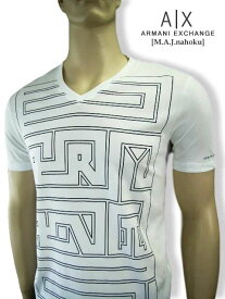 8110新品★アルマーニエクスチェンジ ARMANI EXCHANGE★デザイン袖ロゴVネックTシャツ2860★白★S★MENS★メンズ