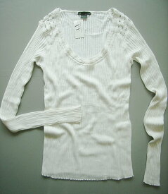 456新品★アルマーニエクスチェンジ ARMANI EXCHANGE★デザインシルクリブニット★オフホワイト★L★WOMENS★