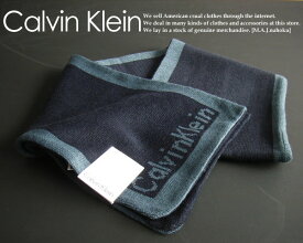 78新品★カルバン・クライン　Calvin Klein★ロゴニットマフラー リバーシブル★紺★MENS