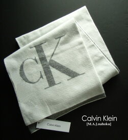 400新品★カルバン・クライン　Calvin Klein★ロゴマフラー3215★白グレー★MENS