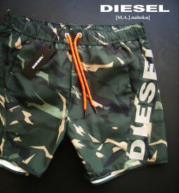 8279-80新品★ディーゼル　DIESEL★迷彩ロゴ水着短パンK169★カーキ系★MENS★