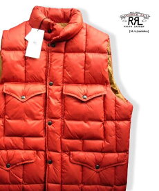 1853新品★ラルフローレン RALPH LAUREN★RRLダブルアールエル 中綿ベストジャケットJ265★ヴィンテージオレンジ★M★MENS★