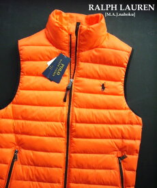 2085-6新品★ラルフローレン RALPH LAUREN★ダウンベストジャケットJ377★オレンジ系黒★MENS